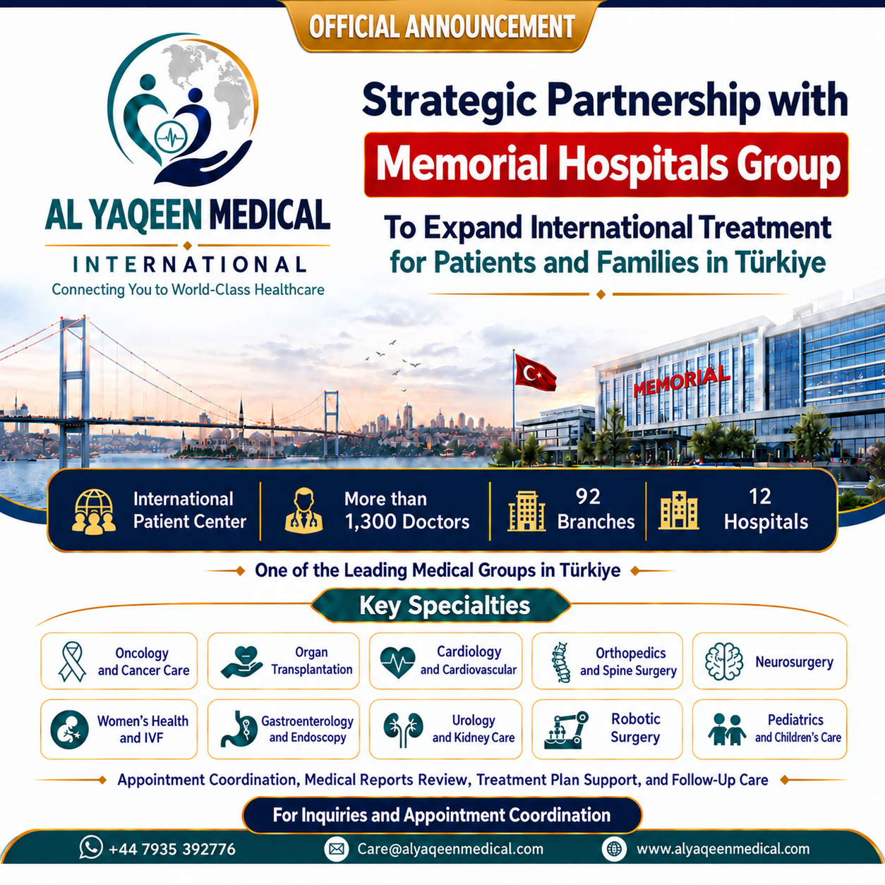 Объявление о формальном соглашении Al Yaqeen Medical с Memorial Hospitals Group